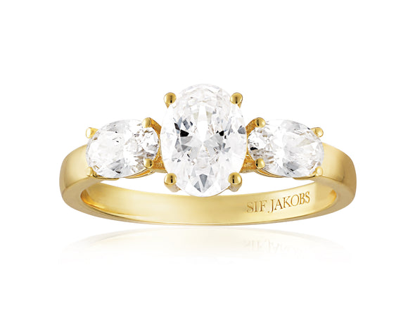 SIF JAKOBS ELLISSE TRE GOLD PLATED SILVER & WHITE CUBIC ZIRCONIA RING