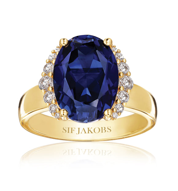 SIF JAKOBS ELLISSE GRANDE GOLD PLATED SILVER, WHITE & BLUE CUBIC ZIRCONIA RING