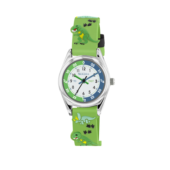 TIKKERS GREEN DINOSAUR SILICONE STRAP WATCH