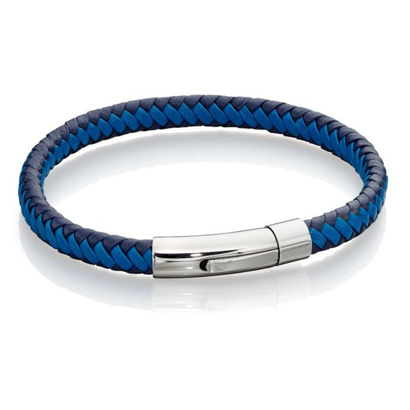 FRED BENNETT BLUE MULTI-TONE WOVEN LEATHER BRACELET