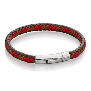 FRED BENNETT RED & TAN WOVEN LEATHER BRACELET