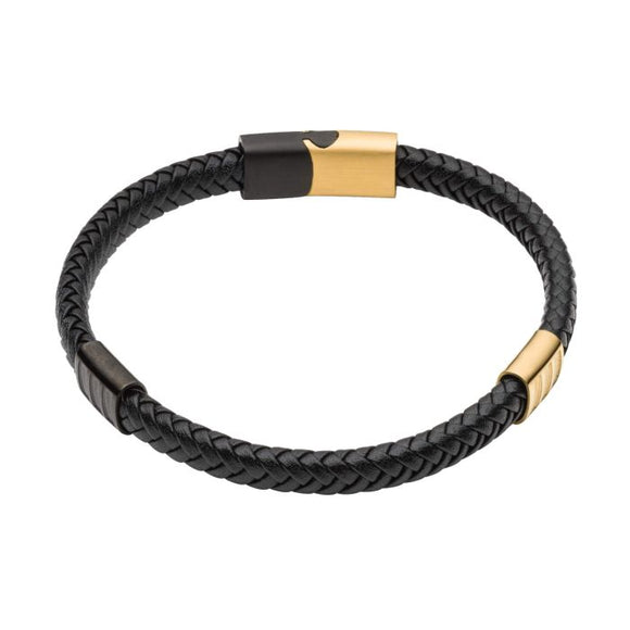 FRED BENNETT GOLD & BLACK LEATHER BRACELET