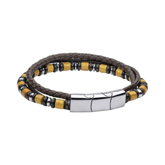 FRED BENNETT MULTI LAYERED BRACELET WITH ONYX & YELLOW WOOD BEADS