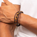 FRED BENNETT MULTI LAYERED BRACELET WITH ONYX & YELLOW WOOD BEADS