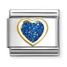 NOMINATION COMPOSABLE GOLD DARK BLUE GLITTER HEART LINK