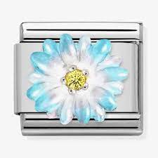 NOMINATION COMPOSABLE SILVERSHINE BLUE FLOWER WITH YELLOW CZ LINK