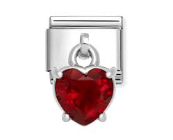 NOMINATION COMPOSABLE SILVER RED CUBIC ZIRCONIA HEART DROP LINK