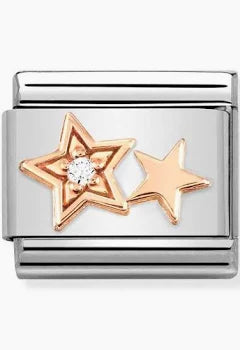 NOMINATION COMPOSABLE ROSE GOLD DOUBLE STARS WITH CUBIC ZIRCONIA LINK