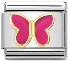 NOMINATION COMPOSABLE GOLD ENAMEL FUCHSIA BUTTERFLY LINK