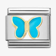 NOMINATION COMPOSABLE GOLD ENAMEL TURQUOISE BUTTERFLY LINK