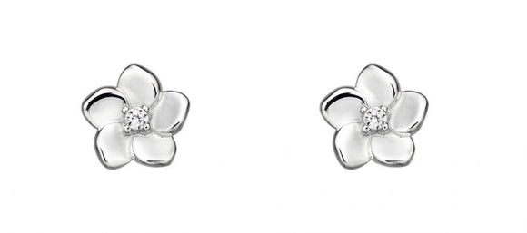 SILVER & CUBIC ZIRCONIA FLOWER STUD EARRINGS