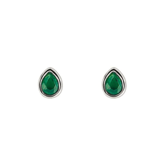 SILVER & EMERALD TEARDROP STUD EARRINGS