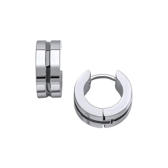 FRED BENNETT STAINLESS STEEL & BLACK ENAMEL HUGGIE EARRINGS