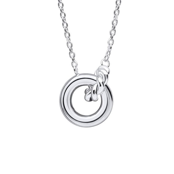 SILVER PLAIN & ROPE LINKED CIRCLE NECKLACE