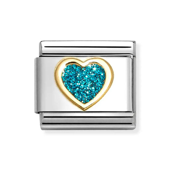 NOMINATION COMPOSABLE GOLD TURQUOISE GLITTER HEART LINK