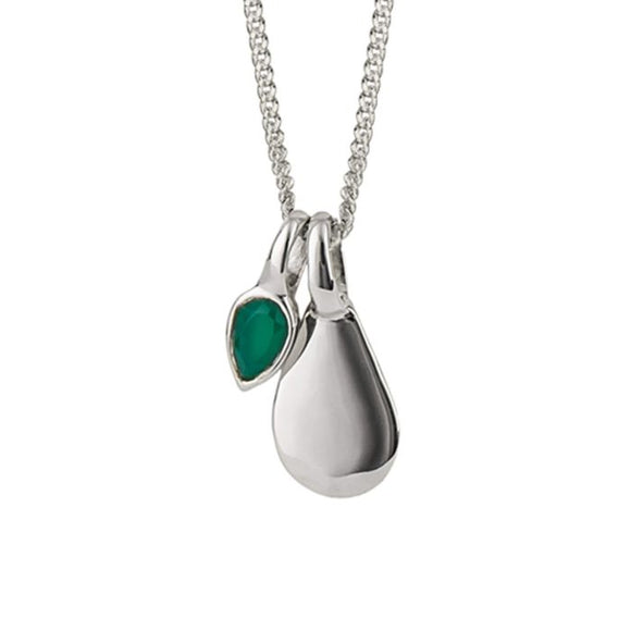 SILVER & PLATINUM PLATED & EMERALD TEARDROP NECKLACE