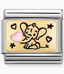 NOMINATION COMPOSABLE GOLD ELEPHANT WITH PINK HEART LINK