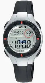 LORUS CHILDREN'S DIGITAL BLACK SILICONE STRAP WATCH