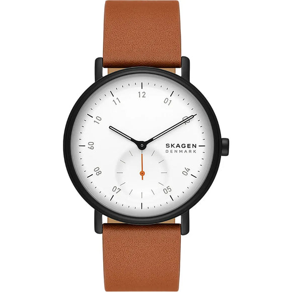 SKAGEN MEN'S KUPPEL BROWN LEATHER STRAP WATCH