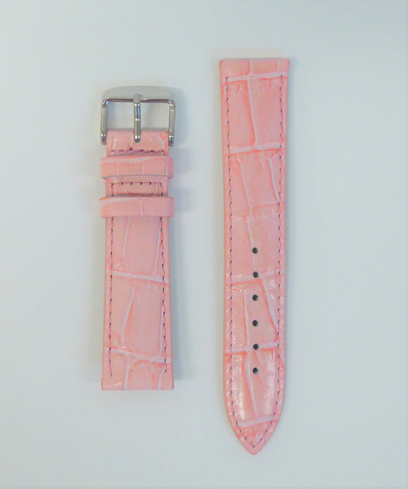 LEATHER CROCOGRAIN WATCH STRAP PINK 20MM