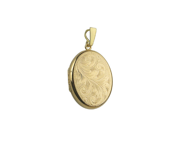 9CT GOLD OVAL ENGRAVED LOCKET & CHAIN