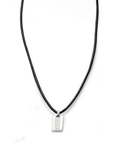 D FOR DIAMOND SILVER,DIAMOND & LEATHER DOG TAG NECKLACE