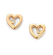 D FOR DIAMOND SILVER, GOLD PLATED & DIAMOND OPEN HEART STUD EARRINGS