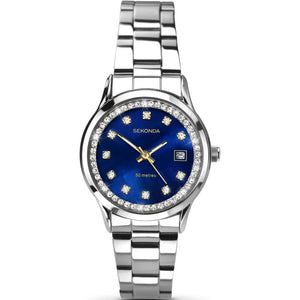 SEKONDA LADIES' SILVER BLUE DIAL  BRACELET WATCH