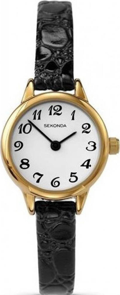 SEKONDA LADIES' GOLD SMALL ROUND LEATHER STRAP WATCH