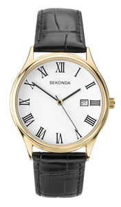 SEKONDA MEN'S GOLD ROMAN NUMERALS LEATHER STRAP WATCH