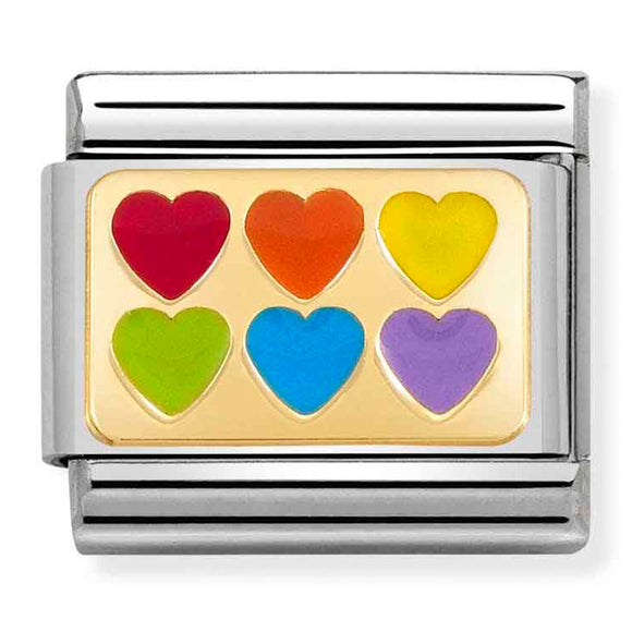 NOMINATION COMPOSABLE GOLD 6 RAINBOW HEARTS LINK