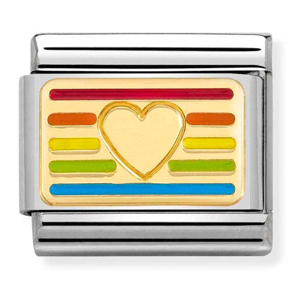 NOMINATION COMPOSABLE GOLD RAINBOW FLAG HEART LINK