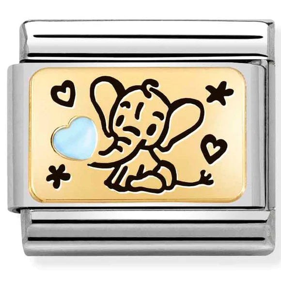 NOMINATION COMPOSABLE GOLD ELEPHANT WITH BLUE HEART LINK