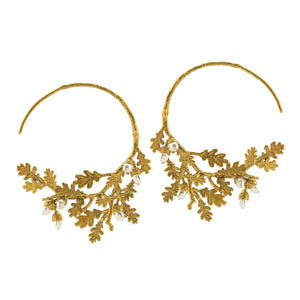 ALEX MONROE OAK LEAF & ACORN BRANCH HOOP EARRINGS