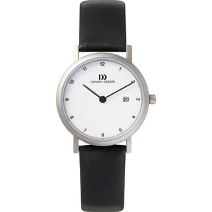 DANISH DESIGN LADIES' SMALL ELBE WHITE TITANIUM BLACK LEATHER STRAP WATCH