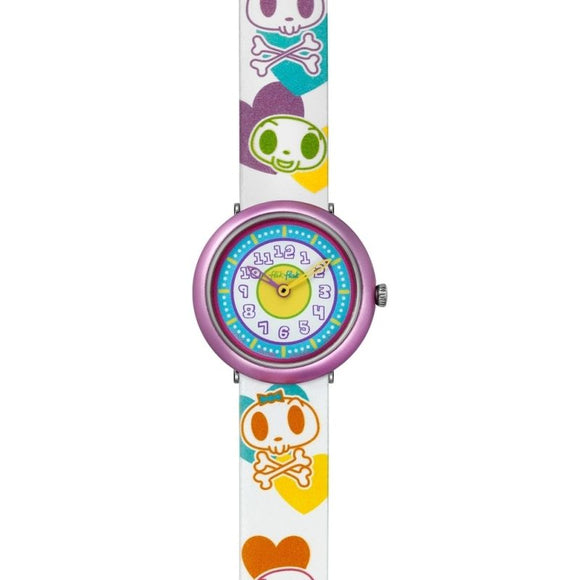 CHILDREN'S FLIK FLAK SKULLS & HEART WATCH