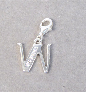 SILVER CHARM INITIAL W - X5 CUBIC ZIRCONIA