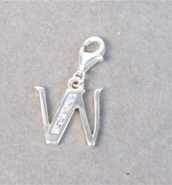 SILVER CHARM INITIAL W - X5 CUBIC ZIRCONIA