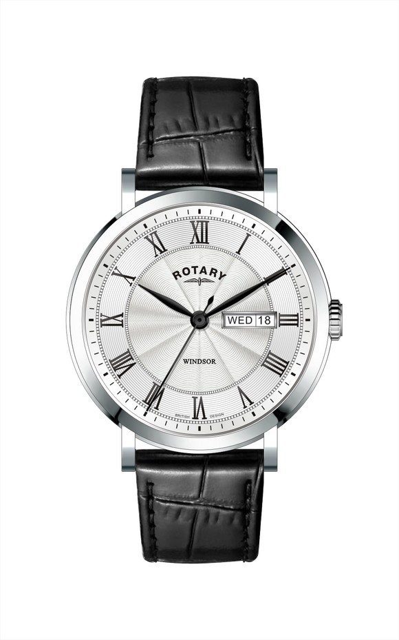 ROTARY MEN'S WINDSOR SILVER STAINLESS STEEL WATCH WITH STRAP