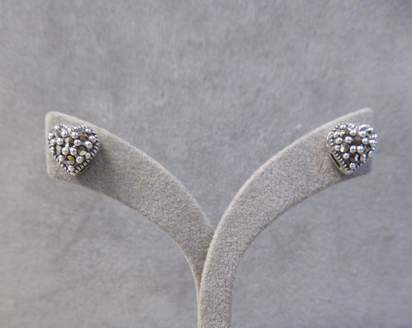 LUKE STOCKLEY SILVER MARCASITE HEART STUD EARRINGS