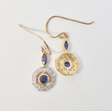 LUKE STOCKLEY 9CT SAPPHIRE & DIAMOND ROUND DROP EARRINGS