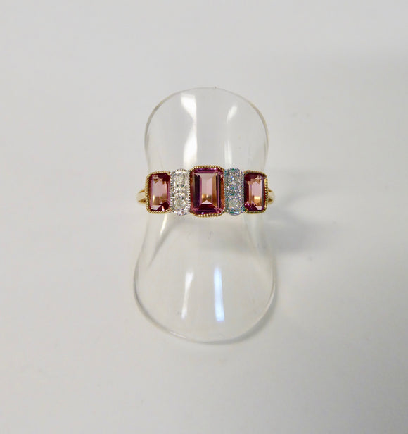 LUKE STOCKLEY 9CT GOLD PINK TOURMALINE & DIAMOND RING