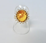 LUKE STOCKLEY 9CT GOLD AMBER & PEARL RING