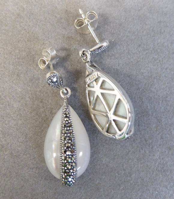 LUKE STOCKLEY SILVER MARCASITE & MOTHER OF PEARL EARRINGS