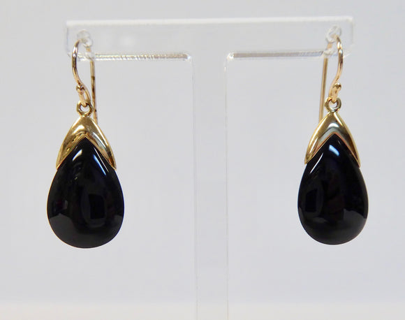 LUKE STOCKLEY 9CT ONYX TEAR DROP EARRINGS