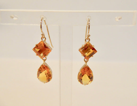 LUKE STOCKLEY 9CT CITRINE TEAR & SQUARE DROP EARRINGS