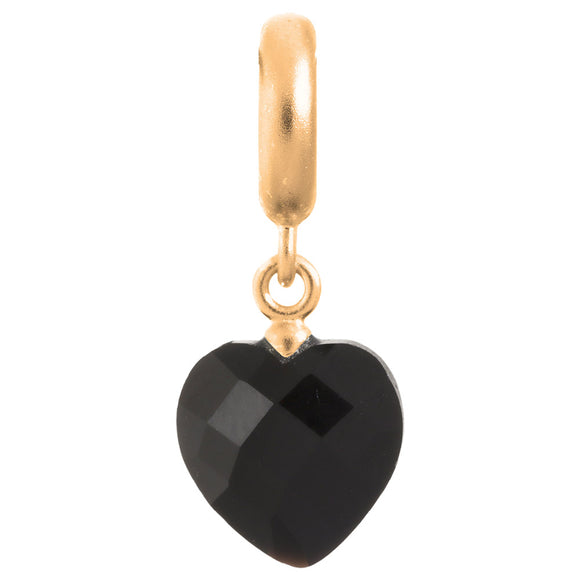 ENDLESS SILVER GOLD PLATED BLACK CRYSTAL HEART CUT DROP CHARM