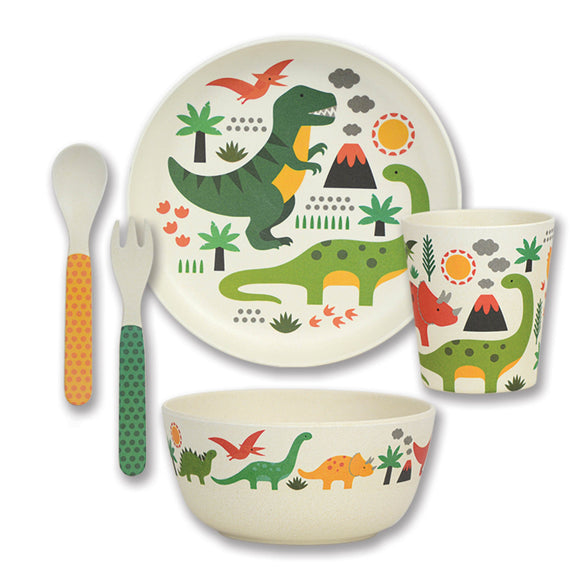 PETIT COLLAGE ECO-FRIENDLY BAMBOO DINOSAURS 5 PIECE CHILD SET