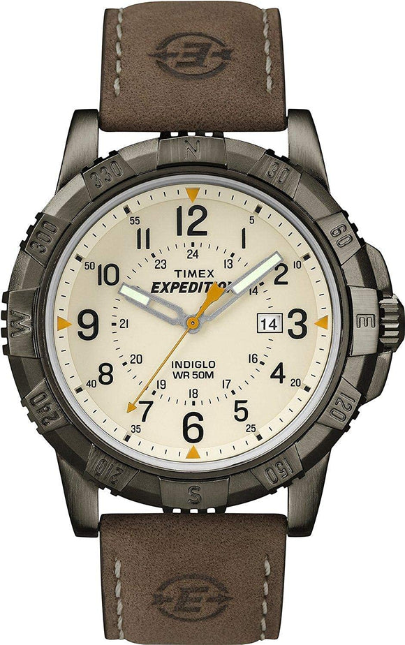 TIMEX MEN'S EXPEDITION RUGGED GREY LEATHER STRAP WATCH