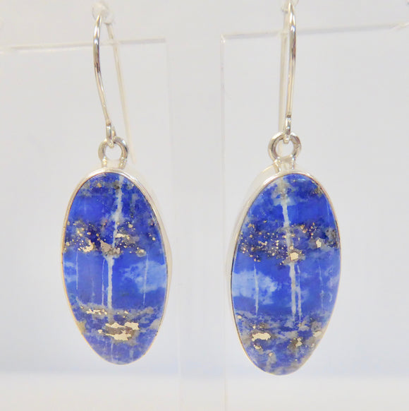 BRAVE SILVER OVAL LAPIS DROP EARRINGS